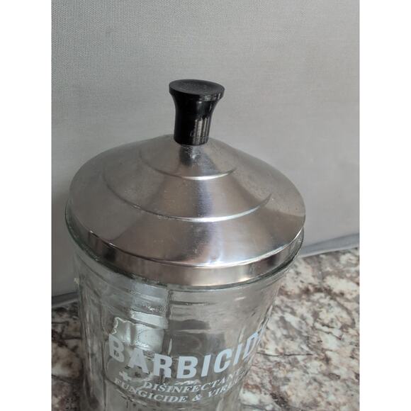 Vintage King Research Barbicide Plus Barber Disinfectant Jar & Strainer 8 inch. - Picture 2 of 6